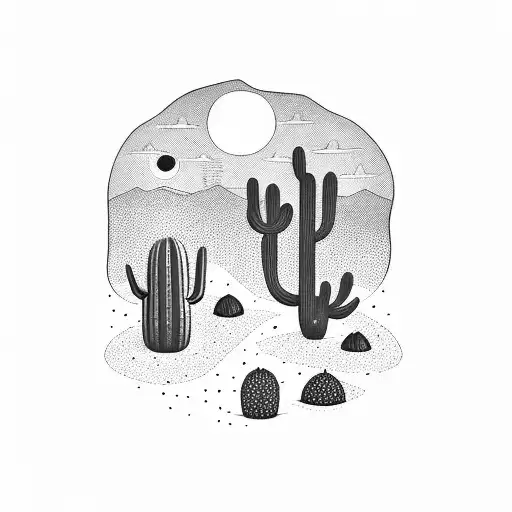 Desert With Cactus And Sunset And Animals