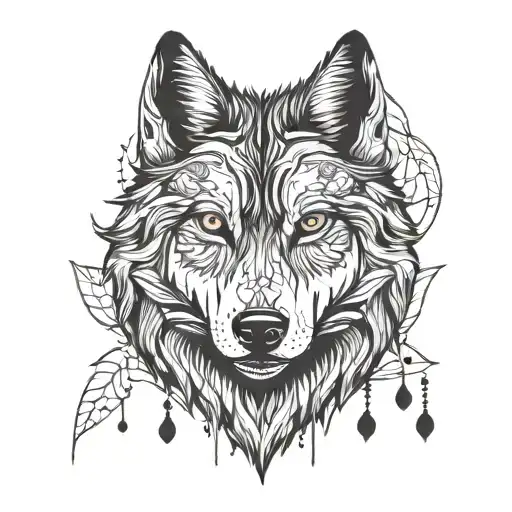 Wolf Head With Paws In Both Sides