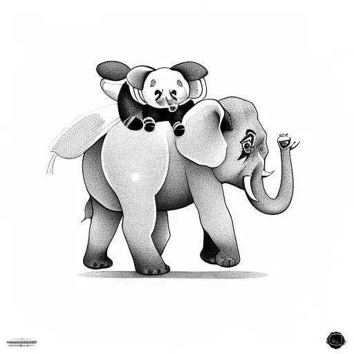 Panda Riding Elephant With A Bee Flying Near
