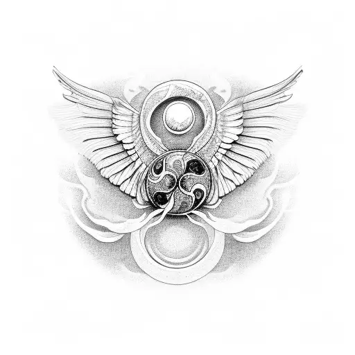 Spread Wings With Ying Yang Symbol In The Middel