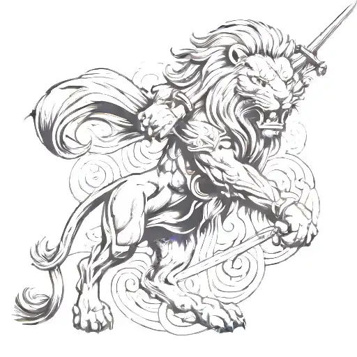A Fierce Lion Warrior Wielding A Sword In Battle