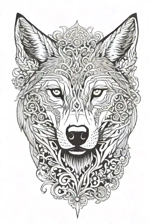 Giant Wolf Head Surrounded By Kazkah Ornaments Background