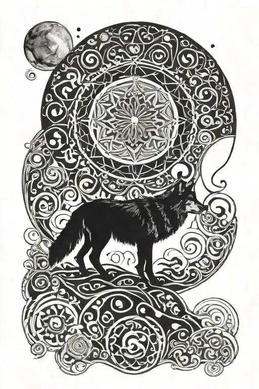 Wolf Howling Moon Surronded By Kazakh Ornaments Background