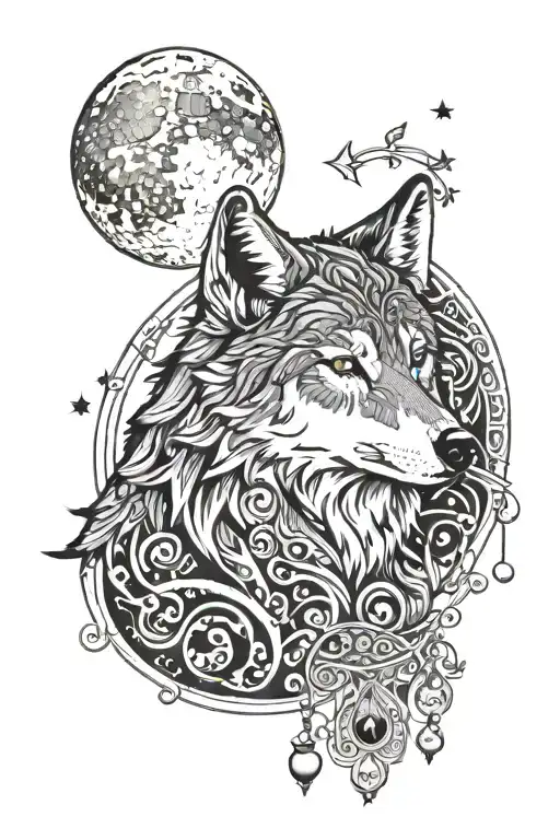 Wolf Howling On Moon Surrounded By Kazkah Ornaments Background