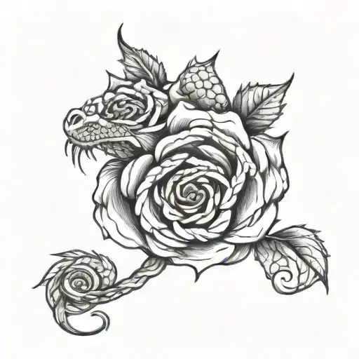 Small Rose Behind Ear With A Dragon