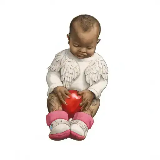 A Baby With Big Angel Wings Holding A Toy