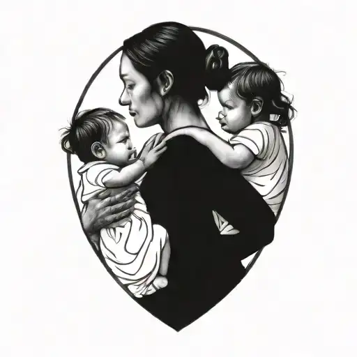 Mother Carrying Two Children