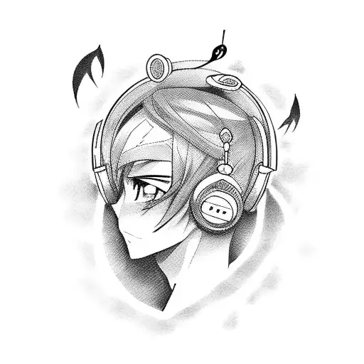A Tattoo Design That Combines Music Notes And Anime Characters