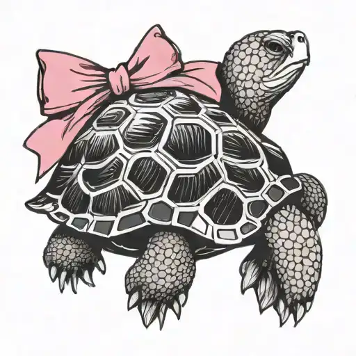 Turtle With A Pink Bow Their Heads