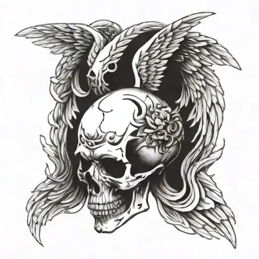 Skull In Profile With Angelic Wings