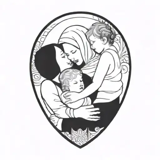 Mother Carrying Two Children Faceless