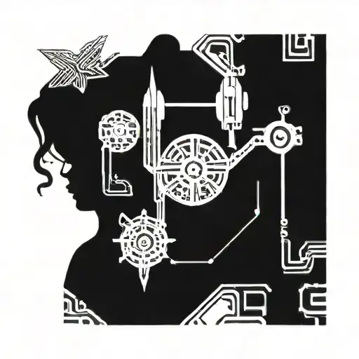 Abstract Representation Of The Gemini Zodiac Sign Intertwined With Computer Circuitry