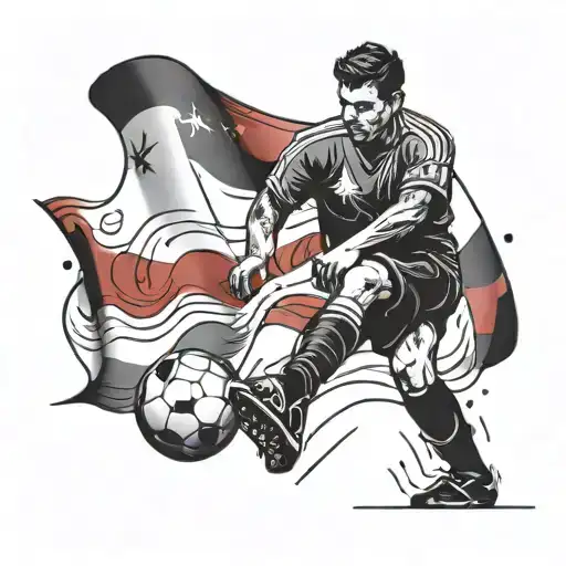 A Football Player Kicking A Ball With The Russian Flag In The Background