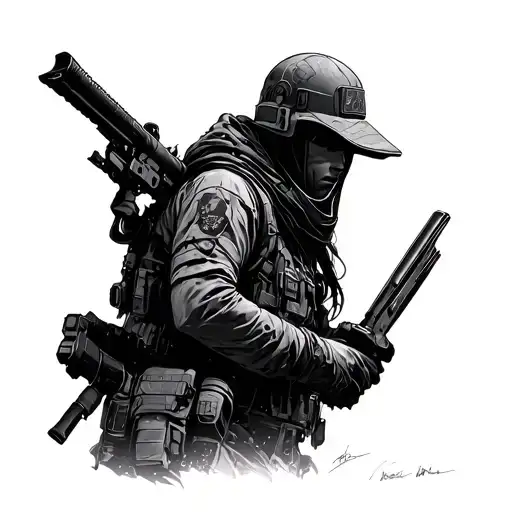 A Futuristic Anime-inspired Scene Of A Hunter With A Gun In A Post-apocalyptic World