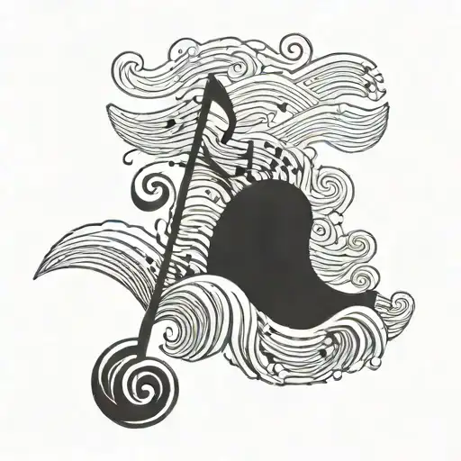 A Small Tattoo Of A Music Note Blending Into A Wave On The Beach