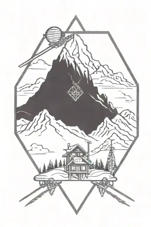 Diamond Tattoo With Mountains And Ski Lift