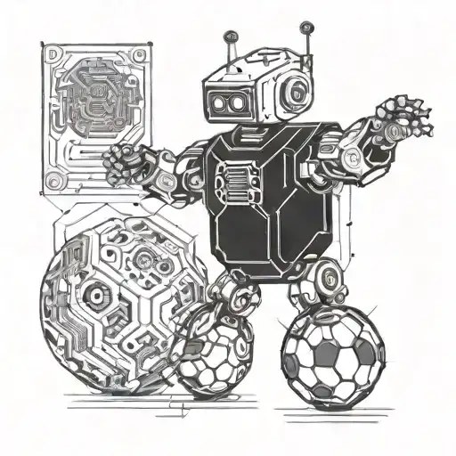 A Futuristic Robot Playing Soccer With A Soccer Ball Made Of Circuit Boards