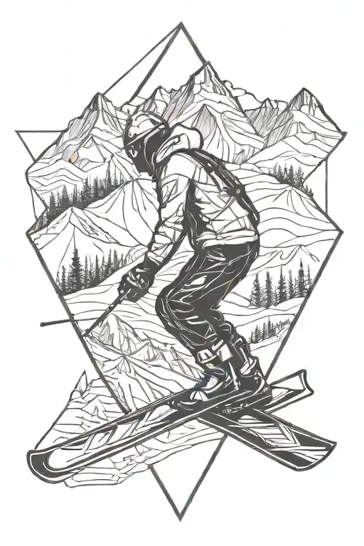 Skiing Diamond Shaped Line Outlining