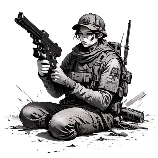 A Futuristic Anime-inspired Scene Of A Hunter With A Gun In A Post-apocalyptic World