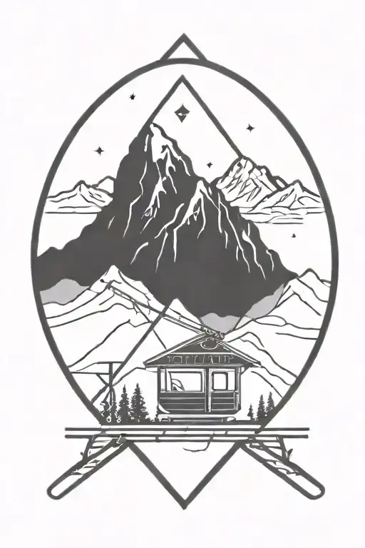 Diamond Tattoo With Mountains And Ski Lift