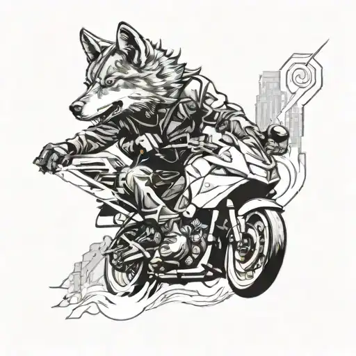 A Wolf Riding A Motorcycle Through A Futuristic Cityscape