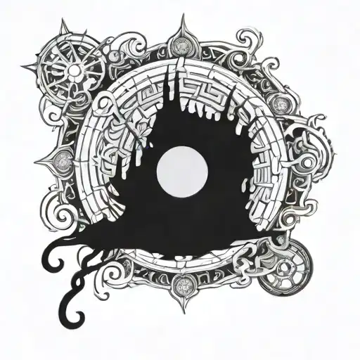 A Mystical Elden Ring Themed Tattoo Incorporating Elements Of Water And Sun