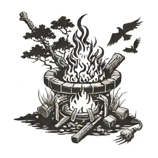Create A Tattoo Of A Campfire Scene From Dark Souls With A Sense Of Mystery And Danger
