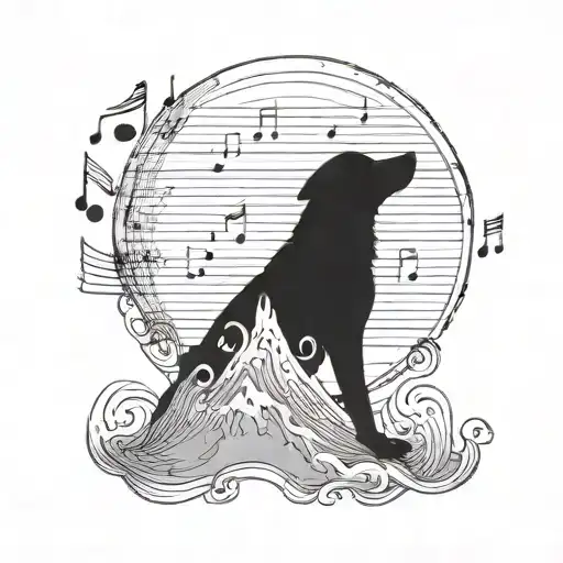 A Silhouette Of A Dog Howling At The Moon With Musical Notes Floating Around It