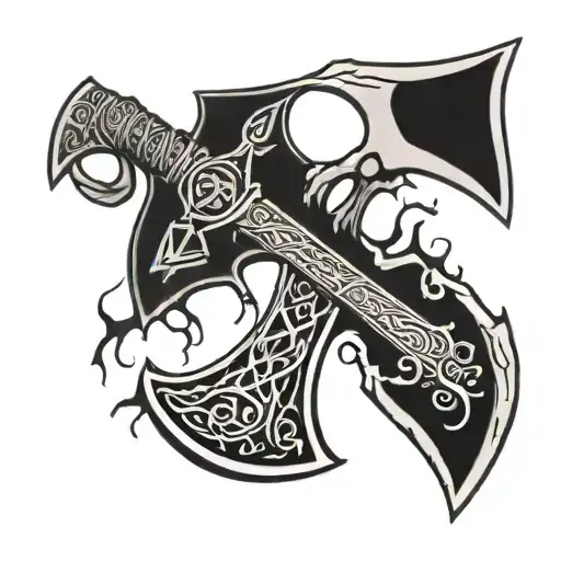 Viking Battle Axe Thats Being Held By Dead Tree Branchs