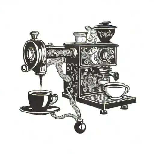 An Intricate Coffee Machine With Food Items As Part Of The Design