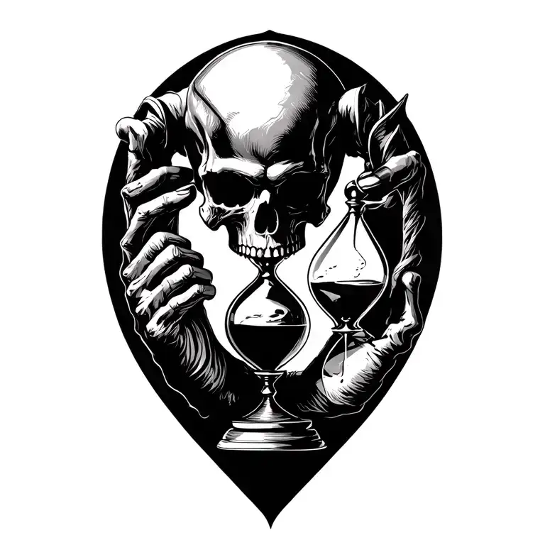 Skull Holding A Hourglass
