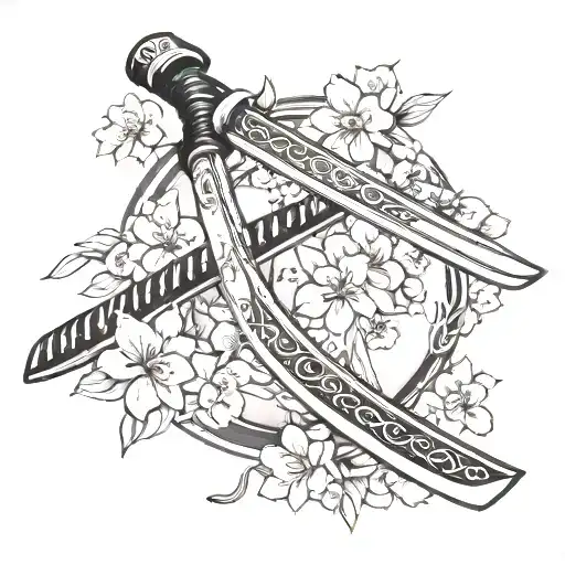 Katana With Cherry Blossoms Wrapped Around It