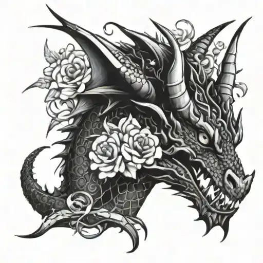 Dragon With Flowers And Blood On Its Horns
