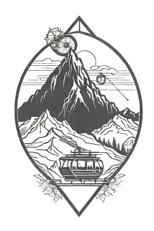 Diamond Tattoo With Mountains And Ski Lift