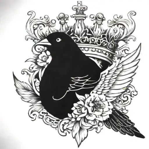 Crown With Family Member Death Date And Bird Inside Of Crown