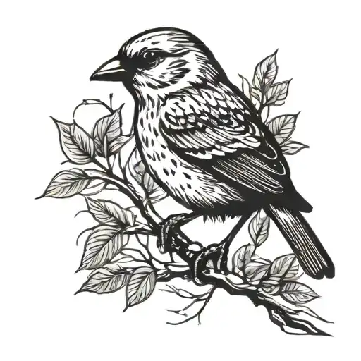 Canary Bird In Branch Minimalist