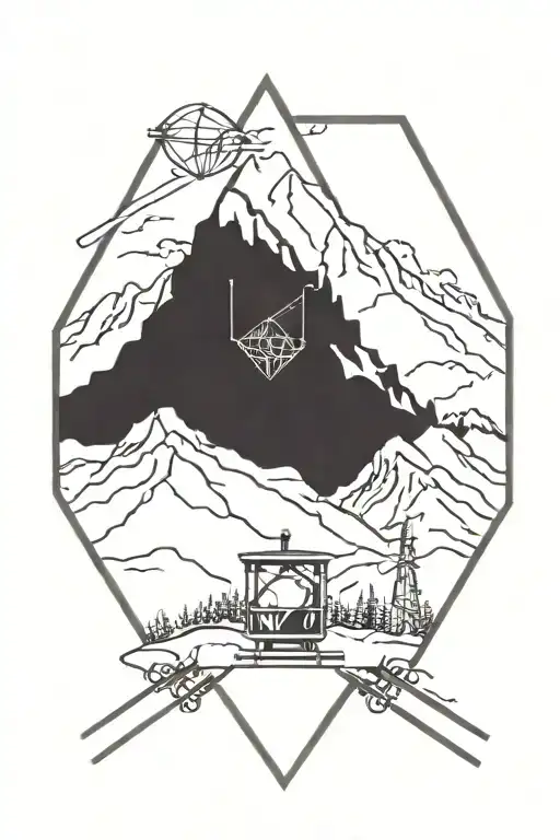 Diamond Tattoo With Mountains And Ski Lift
