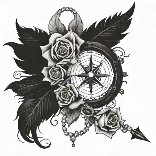 Compass And Rosary And Roses And Angel