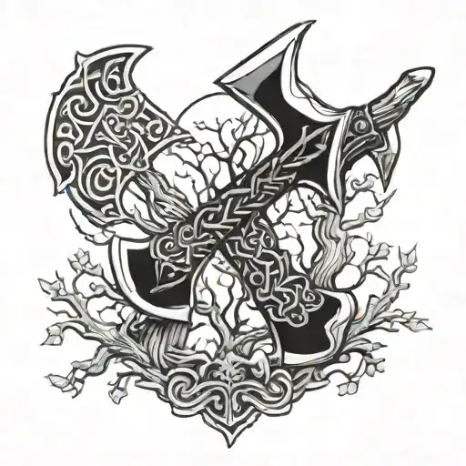 Viking Axe Thats Being Held By Dead Tree Branchs