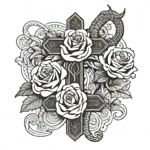 Christian Cross With Roses And A Snake