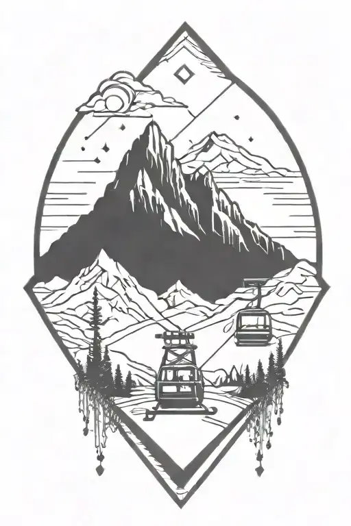 Diamond Tattoo With Mountains And Ski Lift