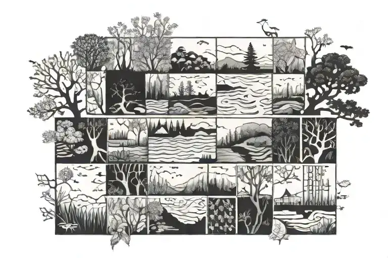 Staggered Rectangles With Nature Scenes Inside And Captions