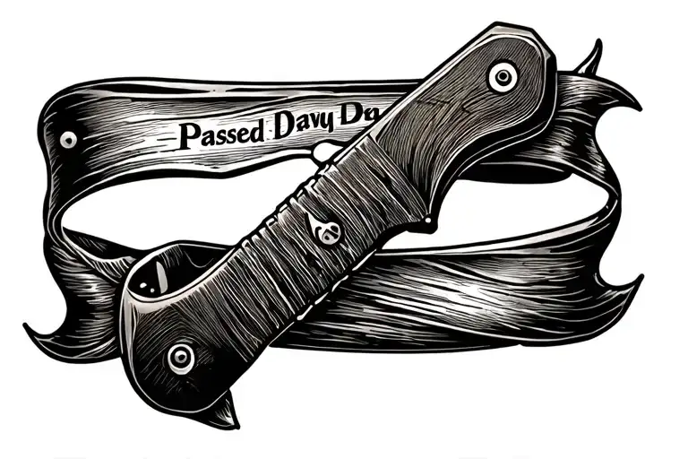 Folding Knife With Passed Away Date And Ribbon Wrapped