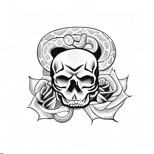 Skull With Snake And Rose