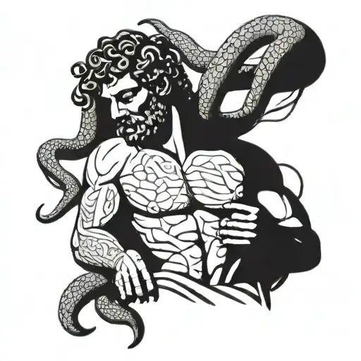 Greek Statue Wrestling With Snake Wrapped