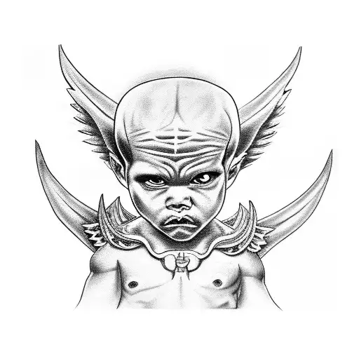 Demon Baby Angel With Chicano Art Work Around It