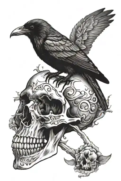 Raven Perched On A Skull And The Number 916
