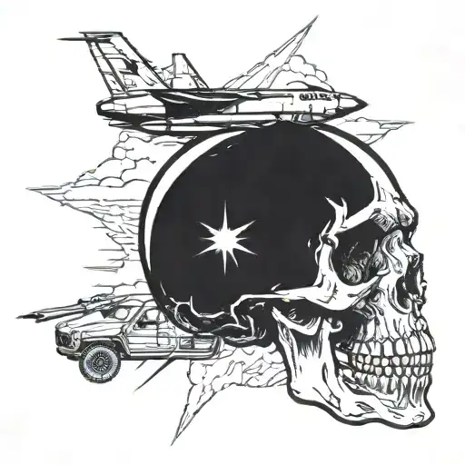 Missile Flying Through A Skull With A Humvee Driving Underneath