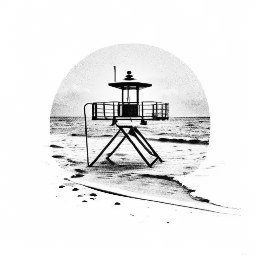 A Serene Beach Horizon With A Lifeguard Tower