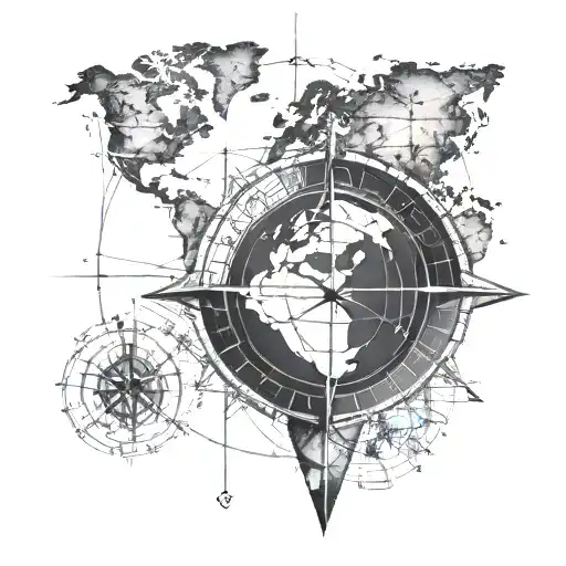 A Compass Rose With A Map Of The World In The Background